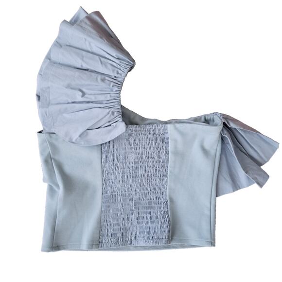 NEW Anthropologie Sunday Brooklyn Ruffled One-Shoulder Crop Top Small Sky Blue - Picture 8 of 9